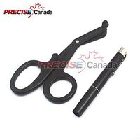 PRECISE CANADA: Tactical Black - Set of 2 PCS Black EMT First Responder 7.5" Shears + Black Pen Light - Ideal for All Types of Emergency