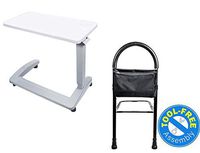 Vaunn Medical Bedroom Mobility Bundle - Overbed Bedside Table and Bed Rail Grab Bar Handle