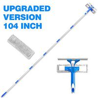Als Ellan Professional 3 in 1 Window Squeegee with Microfiber Scrubber, 104" Window Cleaning Kit, All Purpose Outdoor Window Glass Cleaner with Spray Head & Extension Pole for High Window (2 Pad)