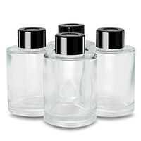 Frandy House Glass Diffuser Bottles Black Caps Refillable Diffuser Bottles Set of 4-3.15" High, 70ml 2.4 fl oz. Small Cylinder-Shape, Fragrance Accessories Use DIY Replacement Reed Diffuser
