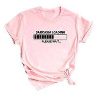 Eoeth Women Short Sleeve Charging Letter Printed Casual T-Shirt Blouse Top Sarcasm Loading Pullover Shirts Tracksuits Pink