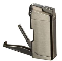 Visol Epirus 45 Degree Angled Soft Flame Pipe Lighter - Built-in Pipe Tools (Brushed Gun)