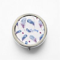 RhyNSky Colorful Light Feather Mini Portable Pocket Pill Box Case Holder for Purse, 3 Compartments, Silvery, FS600