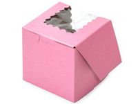 Pack Of 10, 4 X 4 X 4" Pink Window Bakery Boxes 1-Piece Lock Corner Box For Cakes, Pies, Cupcakes Made In USA