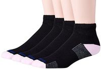 MediPEDS Women's Diabetic Quarter Socks with Nanoglide, 4 Pack, black with Pink, Shoe Size: 5-10