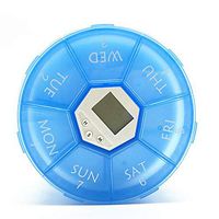 Qia One Week Round Pill Box Large-Capacity Electronic Reminder 4 Groups of Alarm Clocks Pill Boxes Portable 7 Grid Pill Organizer with Night Light,Blue