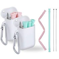 TINANA Reusable Silicone Collapsible Straws Portable Drinking Straw Flexible Straws with Carrying Case and Cleaning Brush, BPA-Free(2Pack) (pink+green)