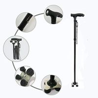 FXQ Folding Black Quad Cane Medical Collapsible Lightweight Adjustable Aluminum Fold-up Crutches Fashionable Portable Balanced Hand Walking Stick Foldable Handle Cane for Men Women and The Old