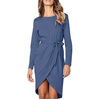 SRYSHKR Fashion Women Ladies Sleeveless Solid Above Knee Dress Loose Party Dress(L, Blue)