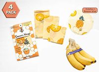 Queen's Wrap Assorted 3 Packs Plus a Bonus Banana Wrap Eco-Friendly Reusable Beeswax food Wraps, Plastic Free Best Option for Food Storage,Easy To Clean 1 Large1 Medium1 Small + 1 Cir (Pine-Orange YL)