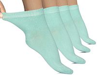 Hugh Ugoli Lightweight Women's Diabetic Ankle Socks Bamboo Thin Socks Seamless Toe and Non-Binding Top, 4 Pairs, Pool Blue, Shoe size: 10-12