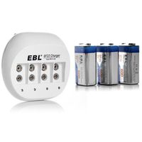 EBL 855 4 Bay 9V Li-ion Battery Charger with 3 Pack 600mAh 9 Volt 6F22 Low Self-Discharge Lithium-ion Rechargeable Batteries