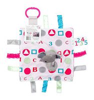 Baby Sensory, Educational & Teething Closed Ribbon Tag Lovey Blanket with Security Plush: 10"X10" (Pink Elephant)