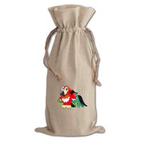 Parrot Large Smiling Red Cotton Canvas Wine Bag, Cotton Drawstring Wine Pouch