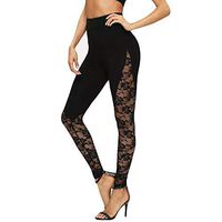 Meikosks Women's Lace Patchwork Leggings Sexy Sport Casual Pants Patterned Yoga Tights Costume Black