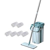 Flat Floor Mop and Bucket Set for Professional Home Floor Cleaning System with Aluminum Handle/2-Washable Microfiber Pads Perfect Home + Kitchen Cleaner for Hardwood, Laminate, Tiles, Vinyl