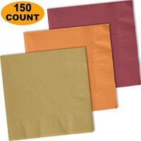 150 Lunch Napkins, Glittering Gold, Autumn Orange, Burgundy - 50 Each Color. 2 Ply Paper Dinner Napkins. 6.5" folded, 13.5" unfolded.