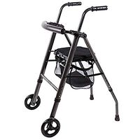 LIBWX Black Elderly Walker Walker, Foldable Retractable Aluminum Trolley