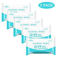 Alcohol Wipes (5 Packs, 50 Wipes), 75% Alcohol Wet Wipes Portable Cleaning Wipes for Hand Home House, Hotel, Restaurant, Office, Car, All Purpose Cleaning