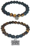 Hidden Hollow Beads Charm Tigers Eye and Black Lava Natural Stone Women's Yoga Beaded Stretch Bracelet Set. Comes in A Gift Box! (Nurses Call The Shots)