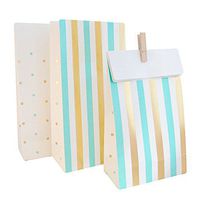 Illume Partyware Celebrate Happiness Gold & Mint, Stripes & Dots - Treat Bag - Pack of 10