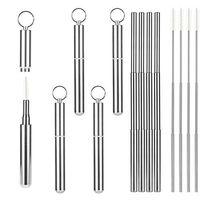 PAMASE 4 Pack Stainless Steel Telescopic Drinking Straws- Portable Reusable Metal Straws Retractable Adjustable with Aluminum Keychain Case and Cleaning Brush for Coffee Smoothie Juice Coke Cocktail