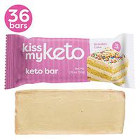 Kiss My Keto Bars Low Carb Bars (3g Net) - White Chocolate Birthday Cake, 36 Pack - Keto Protein Bars Low Carb Low Sugar | Keto Snack Bars with MCT Oils, Fiber, No Added Sugar