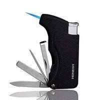 5 in 1 Multifunctional Tobacco Pipe Lighter Refillable Cigarette Lighter Windproof Cigar Lighter with 4 Pipe Cleaner Tool (Black)