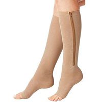 Zipper Compression Socks (2 Pairs) Knee High Open Toe Compression Stocking for Edema, Varicose Veins, Swollen, Sore Knee High Compression Sox (Beige, S/M)