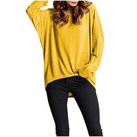 Alangbudu Women Oversized Batwing Tops Irregular Curved Hem Blouse Long Sleeve Pullover Sweatshirt Casual Shirt Tunic Yellow