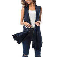 Amlaiworld Women Plus Size Tops Sleeveless Draped Open Front Cardigan Vest Asymmetric Hem Summer Tunic Shirt Navy