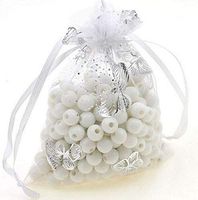 100pcs Organza Wedding Party Gift Bags Butterfly Drawstring Pouches Jewelry Gift Bags Christmas Party Gift Favor Bags (6"x9", White)