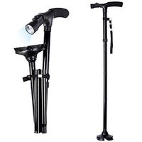 Folding Cane with Led Light, Adjustable Canes and Walking Sticks for Men and Women, Walking Cane Stick for Elderly with Cushion T Handle and Pivoting Quad Base