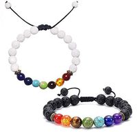 2 Packs Chakra Bracelet Lava Stone Diffuser Bracelet Adjustable Essential Oil Bracelet 7 Chakra Beads Energy Bracelet for Men/Women 8mm Christmas Gift
