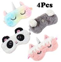 4 Pack Unicorn Sleeping Mask for Girls Soft Plush Blindfold Cute Unicorn Horn Panda Koala Sleep Masks Eye Cover Eyeshade for Kids Teens Women Plane Travel Nap Night Sleeping