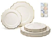 " OCCASIONS" 50 Plates Pack (25 Guests)-Wedding Party Disposable Plastic Plate Set -(25 x 10.5'' Dinner + 25 x 8'' Salad/Dessert) (Imperial Ivory & Gold)
