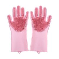 Thickened Silica Gel Dishwash Gloves Kitchen Multifunctional Dishwash Cover Doesn't Damage Hands, M, Pink