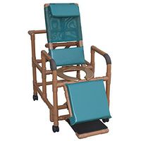 MJM International WT196 Wood Tone Reclining Shower Chair with Leg Rest and Footrest, Royal Blue/Forest Green/Mauve/Tan