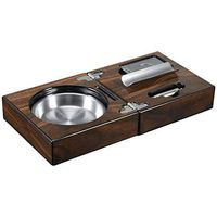 ZMYHG Ashtray，Cherry Wood Folding Cigar Ashtray Set with Jet Torch Cigar Lighter and Cigar Cutter