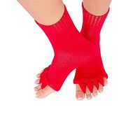 Triim Fitness Toe Separator Yoga Gym Sports Massage Socks for Foot Alignment, Great for Sore Feet and Diabetics with Free Exercise Guide! (Red)