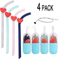 HUAYF Collapsible Straws - 4 Pack Silicone Straws with Cases Set and Cleaning Brushes BPA Free, Portable Straws for Office, Home and Travel