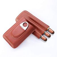 JSRANIS Genuine Leather Cigar Case with Stainless Steel Cutter, 3 Finger Cigar Pouch Travel Case