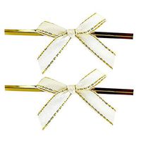 LEFV Twist Tie Bows, 250pcs Ribbon Bowknot for Bakery Cookies Candies Dessert Popcorn Wedding Party Favors Cello Bag Wraping, Beige