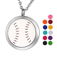 VALYRIA Aromatherapy Essential Oil Diffuser Necklace-Stainless Steel Baseball Locket Pendant,11 Refill Pads(Engraving)
