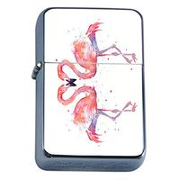 Kissing Flamingos Flip Top Oil Lighter S1 Smoking Cigarette Smoker Includes Silver Case