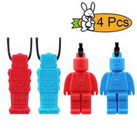 Chew Necklace by GNAWRISHING - 4-Pack (2 Styles Robot）- Perfect for Autistic, ADHD, SPD, Oral Motor Children, Kids, Boys, and Girls (Tough, Long-Lasting)
