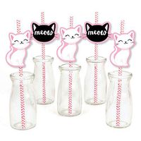 Big Dot of Happiness Purr-fect Kitty Cat - Paper Straw Decor - Kitten Meow Baby Shower or Birthday Party Striped Decorative Straws - Set of 24