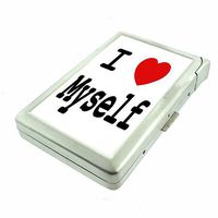 I Love Myself Em1 Hip Silver Cigarette Case With Built In Lighter 4.75" X 2.75" Id Holder Metal Wallet RFID Protection