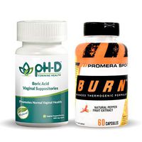 pH-D Feminine Health Boric Acid Suppositories (24 ct) Bundle with Burn Thermogenic Fat Burner for Weight Loss and Energy (60 ct)