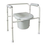 DMI Deluxe Steel Bedside Commode with Contoured Armrests, Removable Backrest and Lid, Adjustable Height, No-Tool Assembly